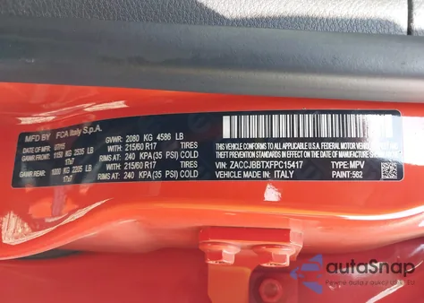 2015 Jeep Renegade Latitude from USA, damaged, VIN ZACCJBBTXFPC15417